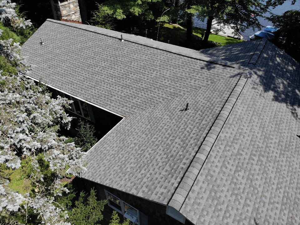 Overhead view of GAF asphalt shingle replacement on home in Putnam Valley