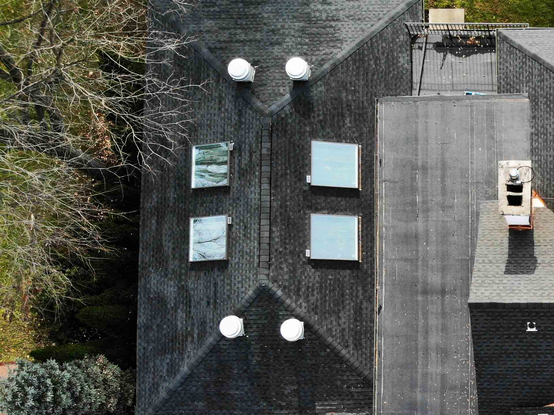Aerial view of newly installed skylights