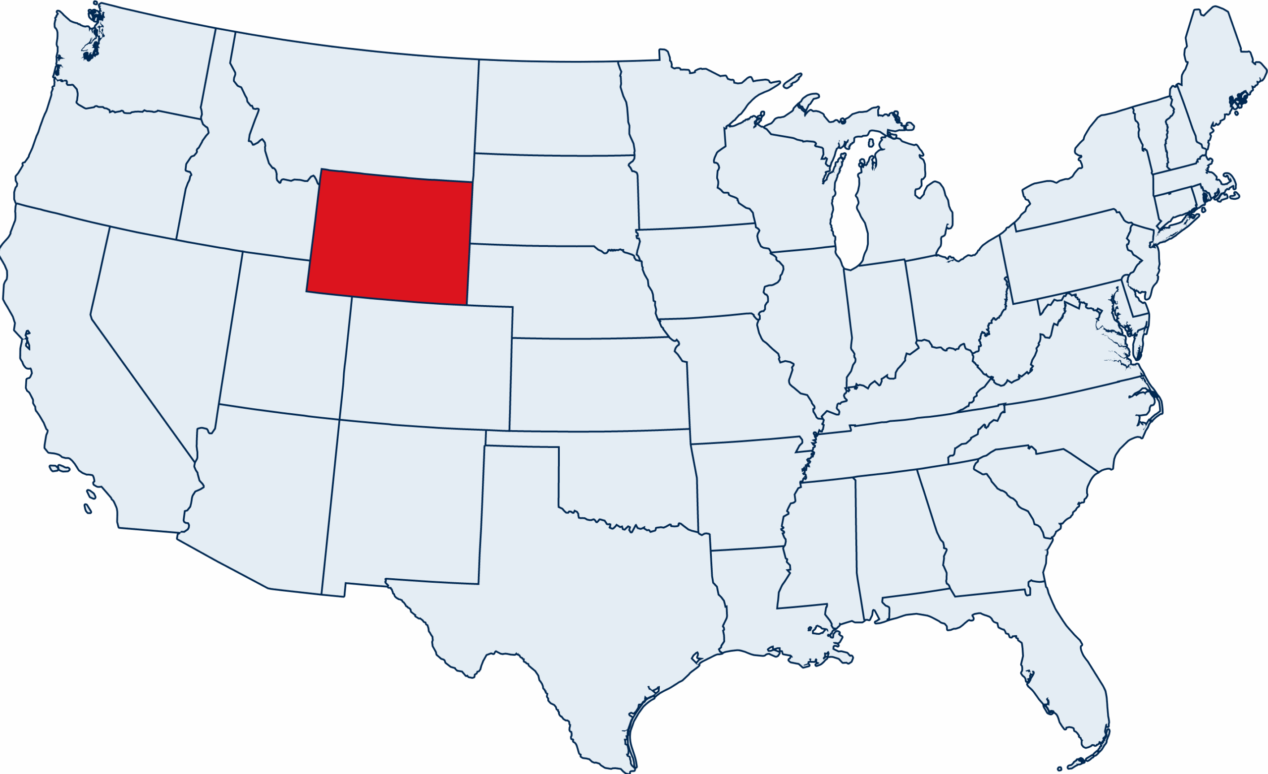US map with Wyoming highlighted