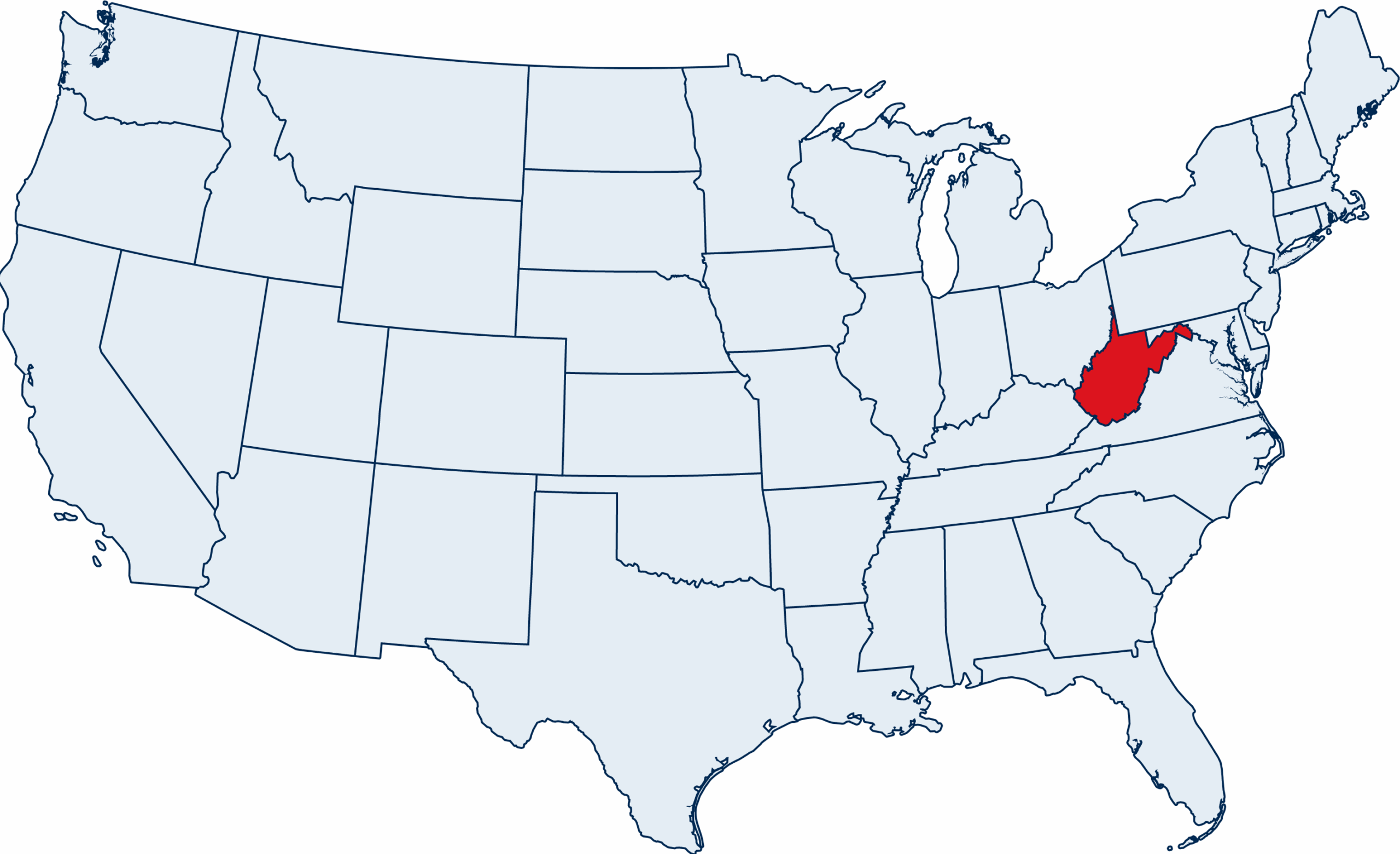 US map with West Virginia highlighted
