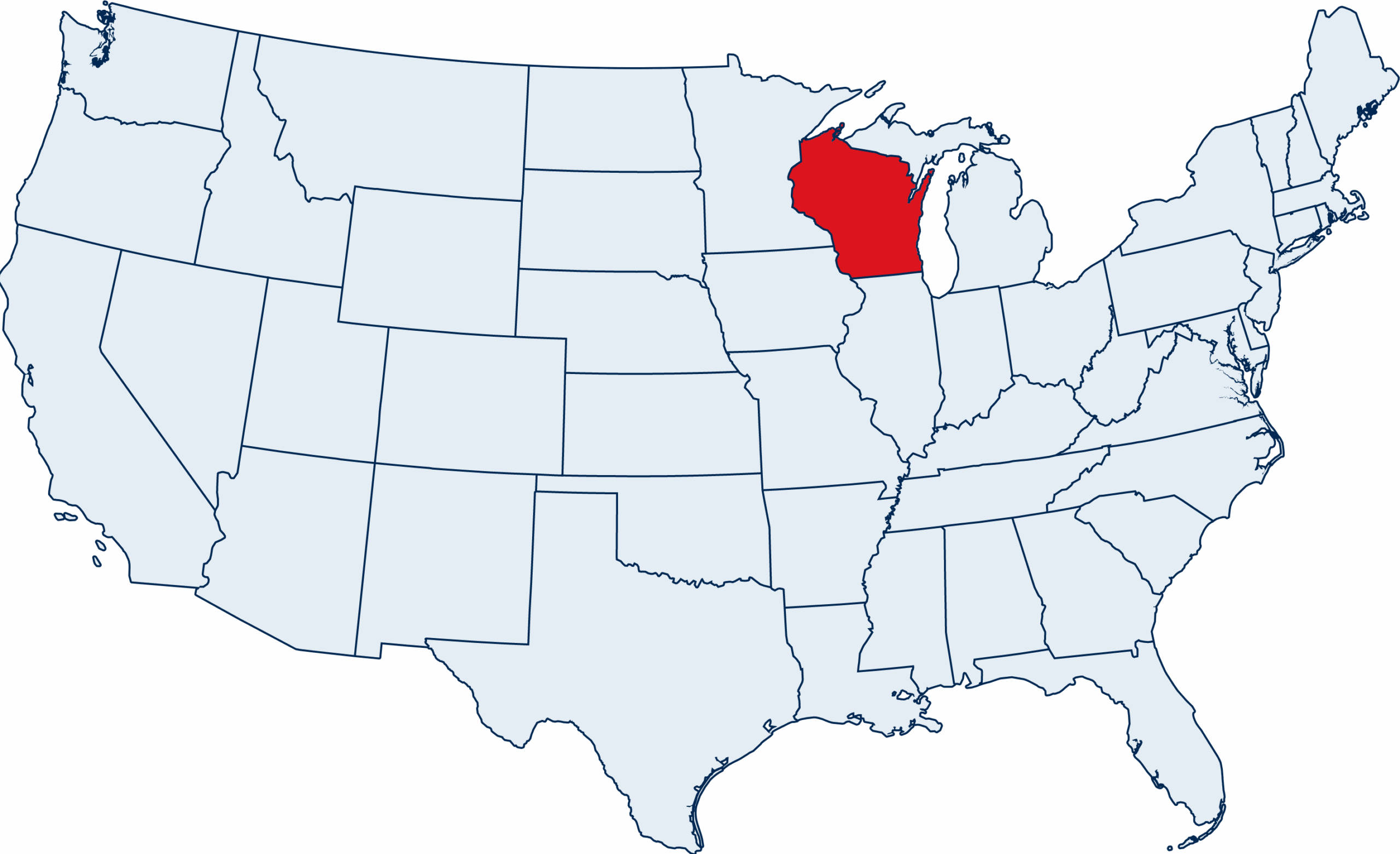 US map with Wisconsin highlighted