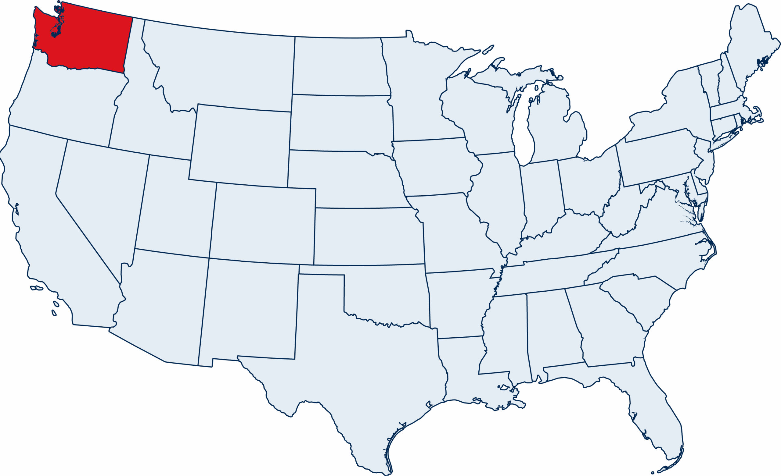 US map with Washington highlighted