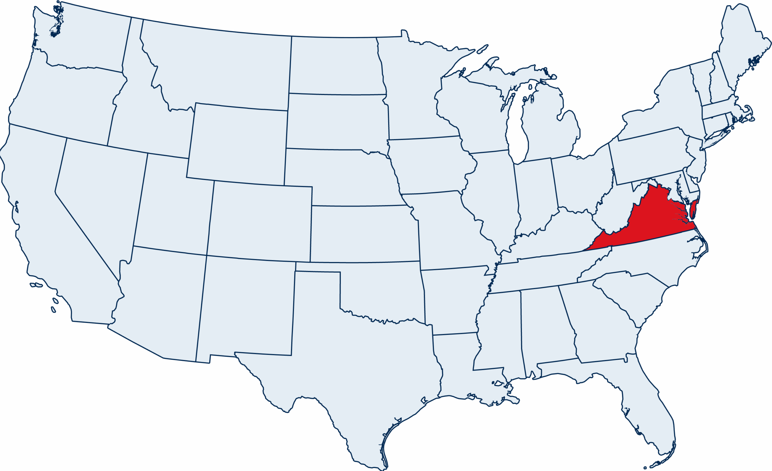 US map with Virginia highlighted
