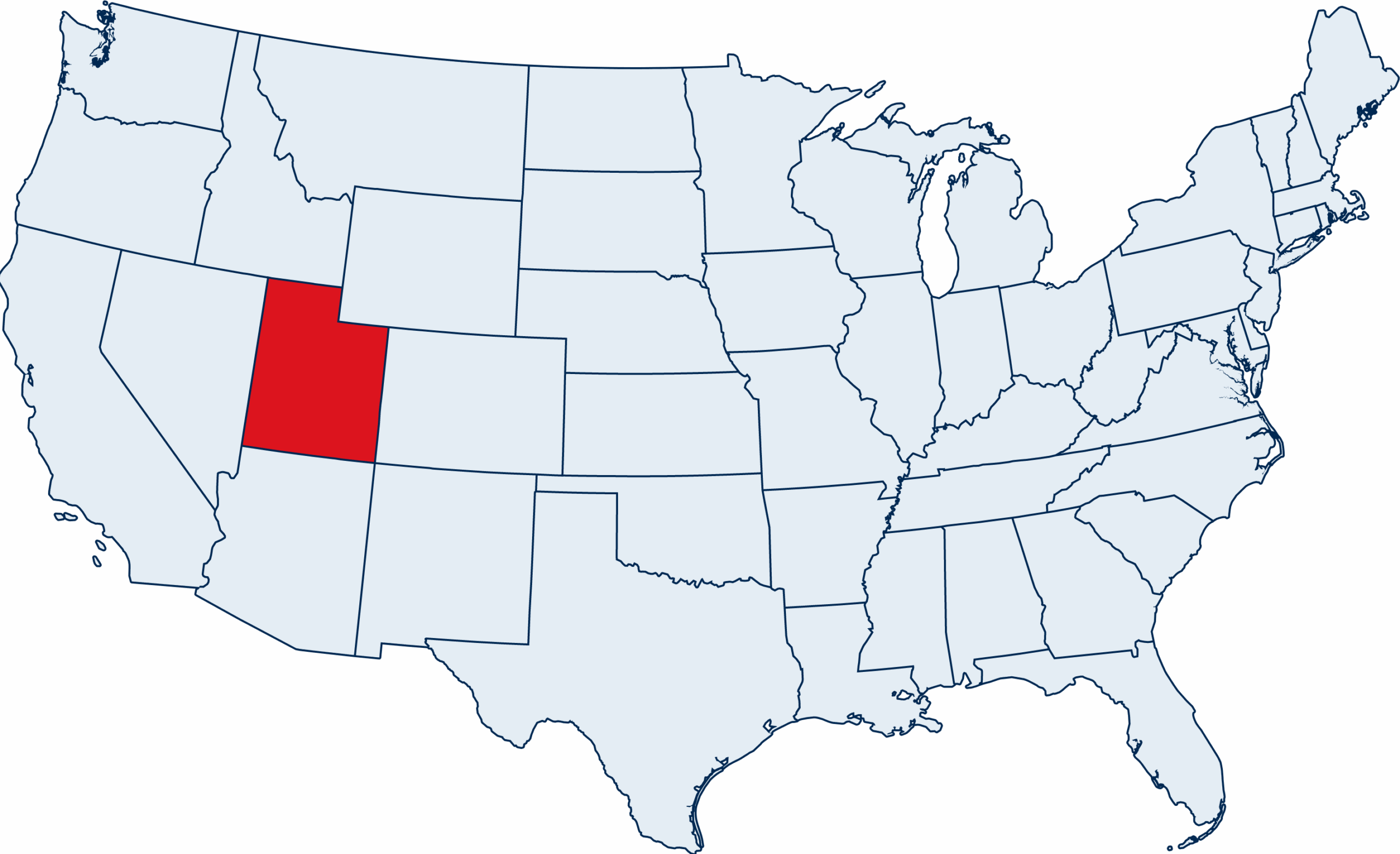US map with Utah highlighted