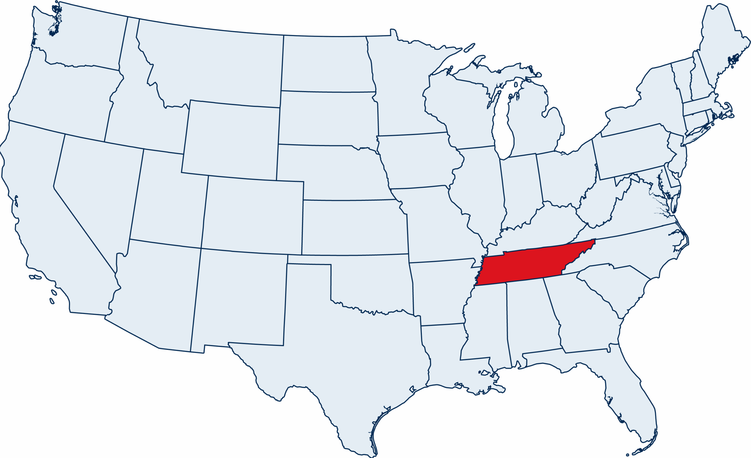 US map with Tennessee highlighted