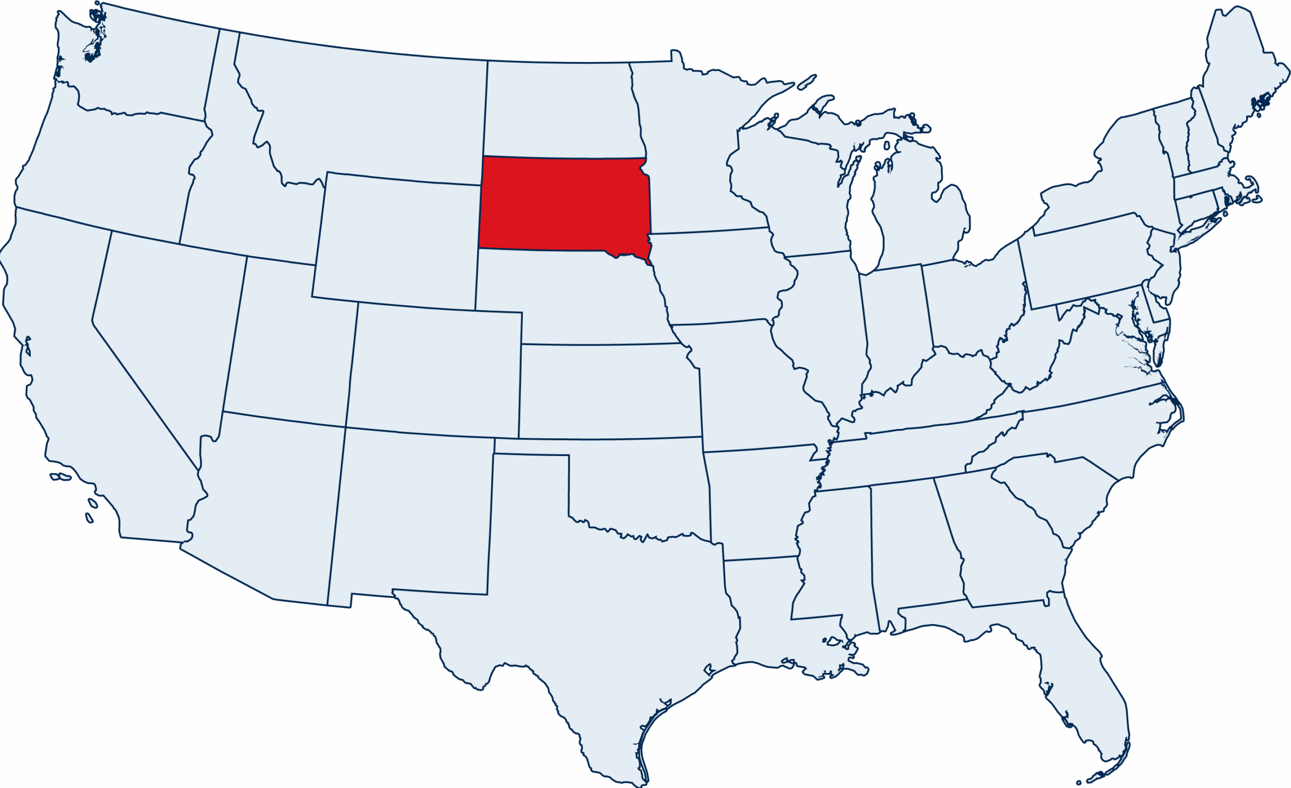 US map with South Dakota highlighted
