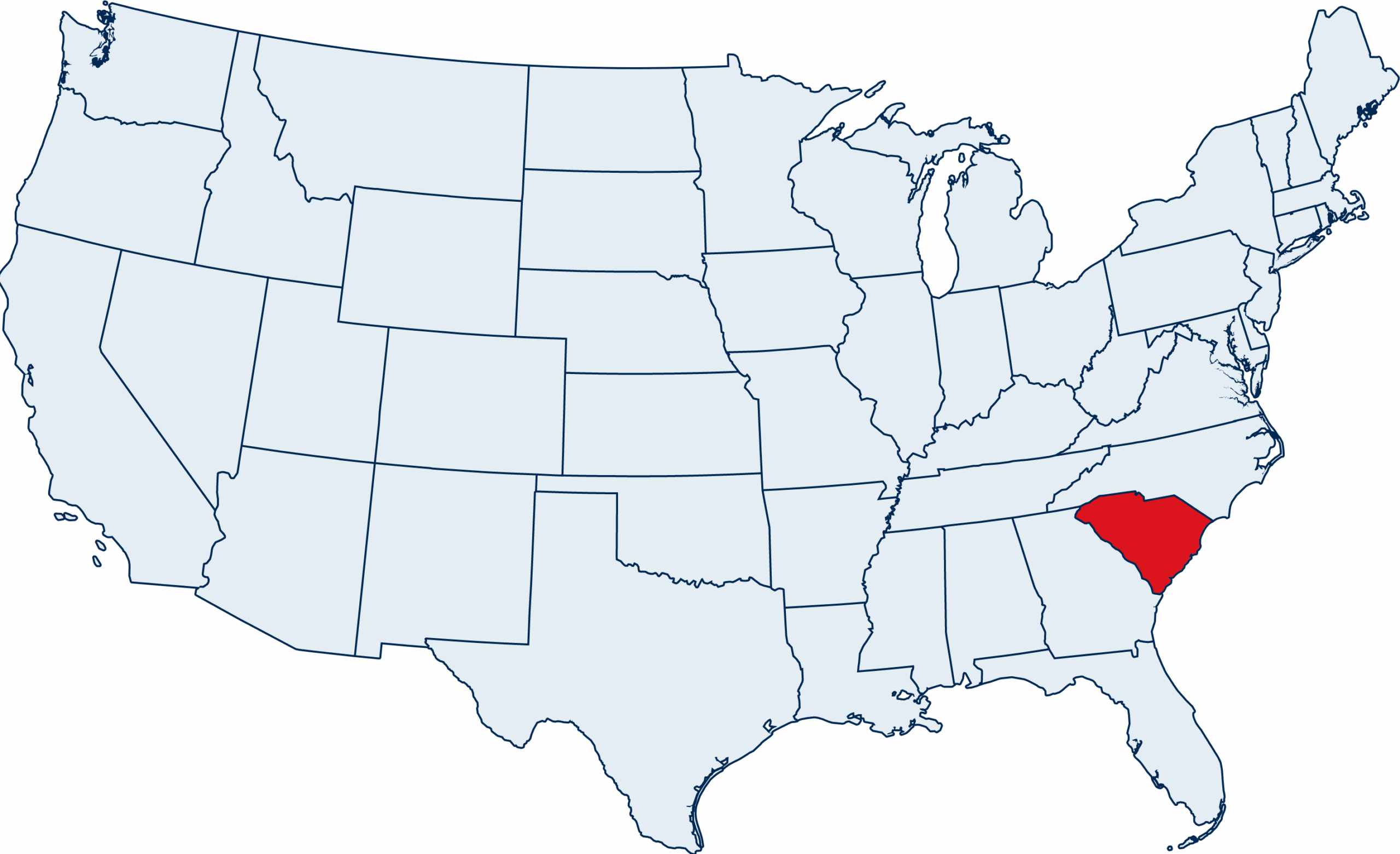 US map with South Carolina highlighted
