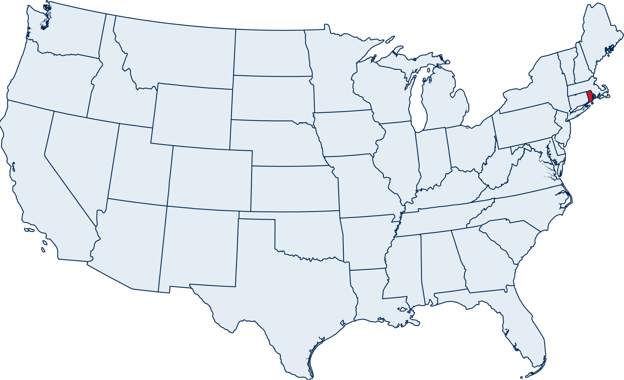 US map with Rhode Island highlighted