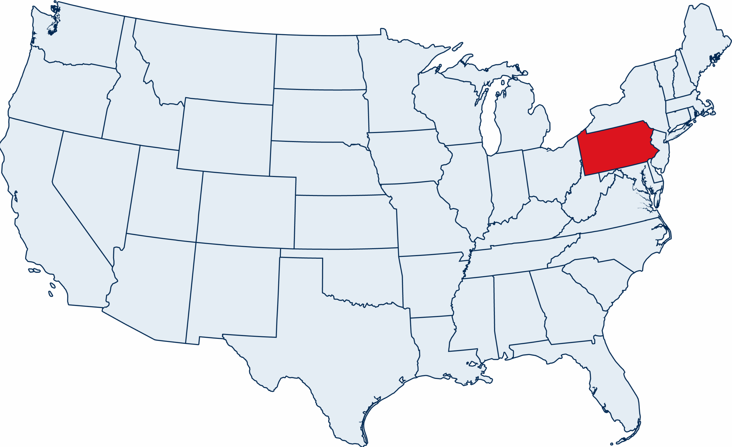 US map with Pennsylvania highlighted
