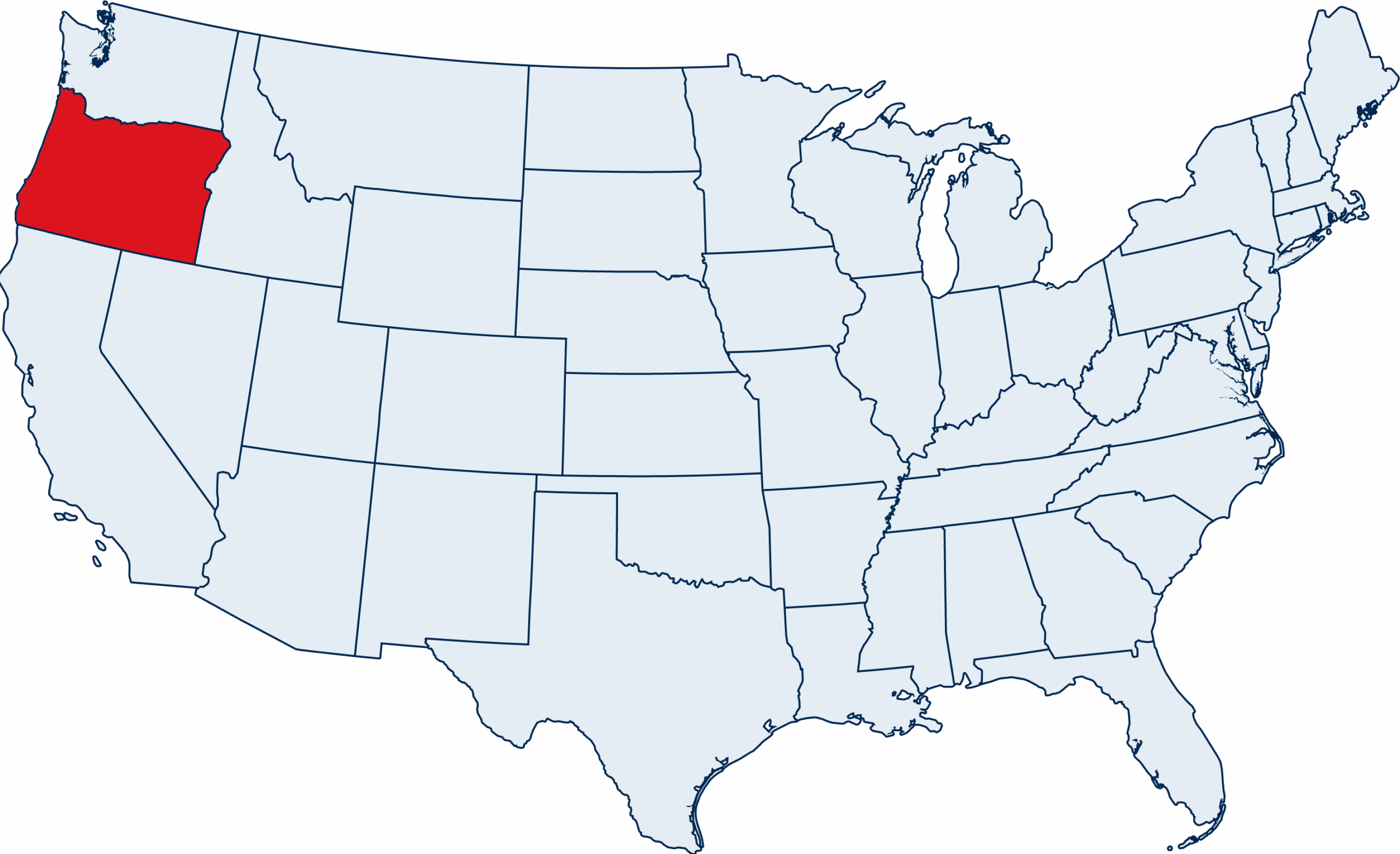 US map with Oregon highlighted