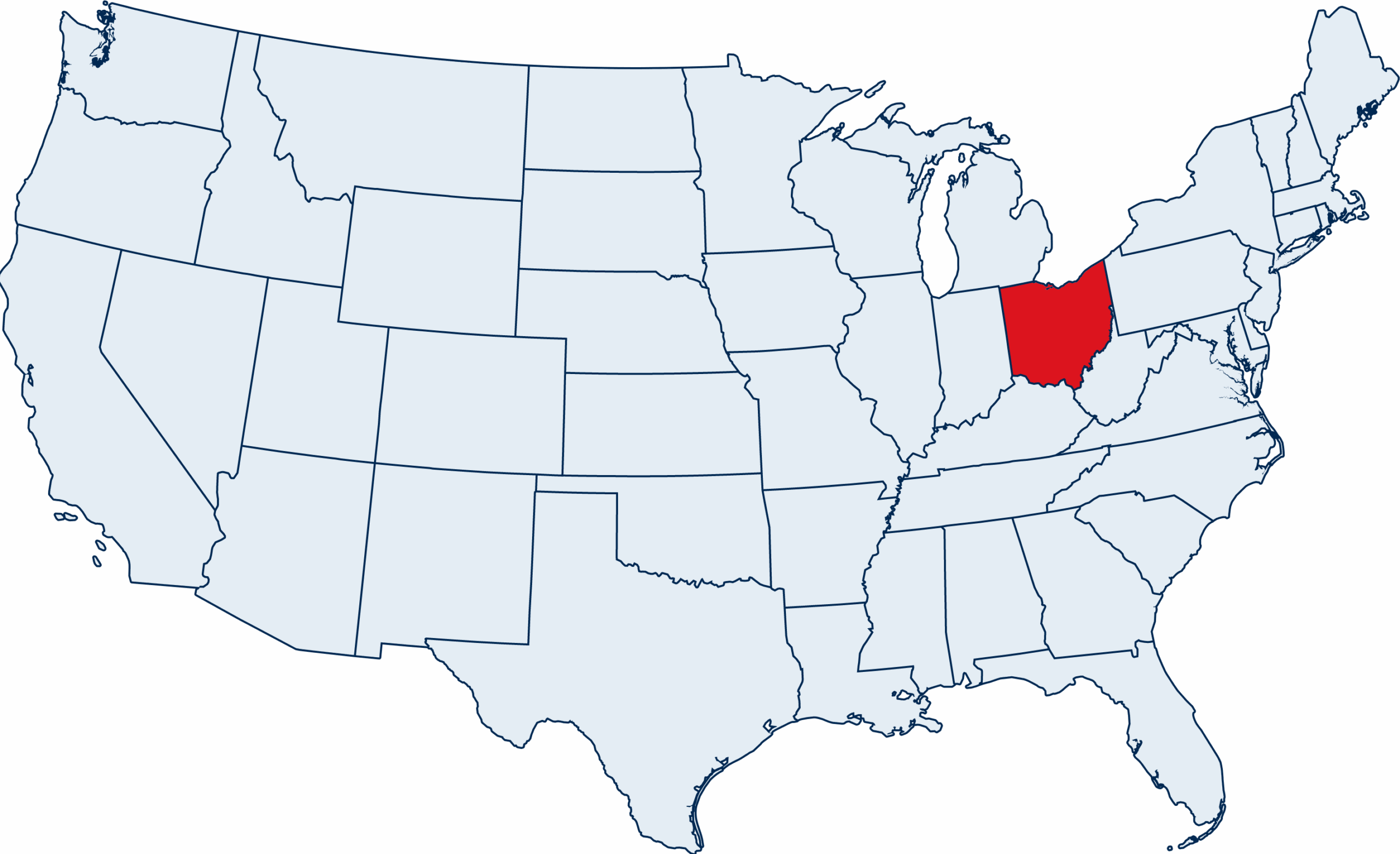 US map with Ohio highlighted