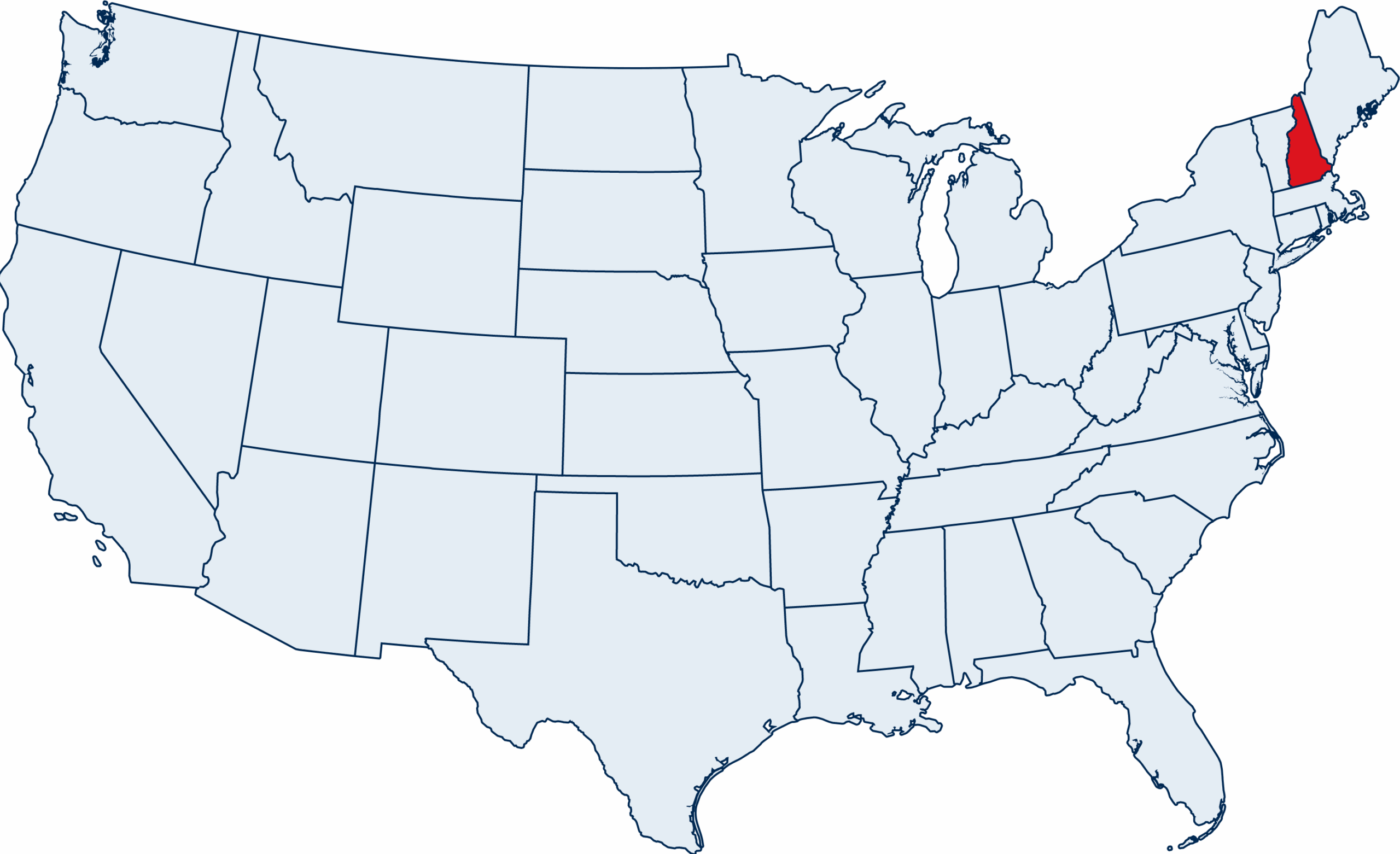 US map with New Hampshire highlighted
