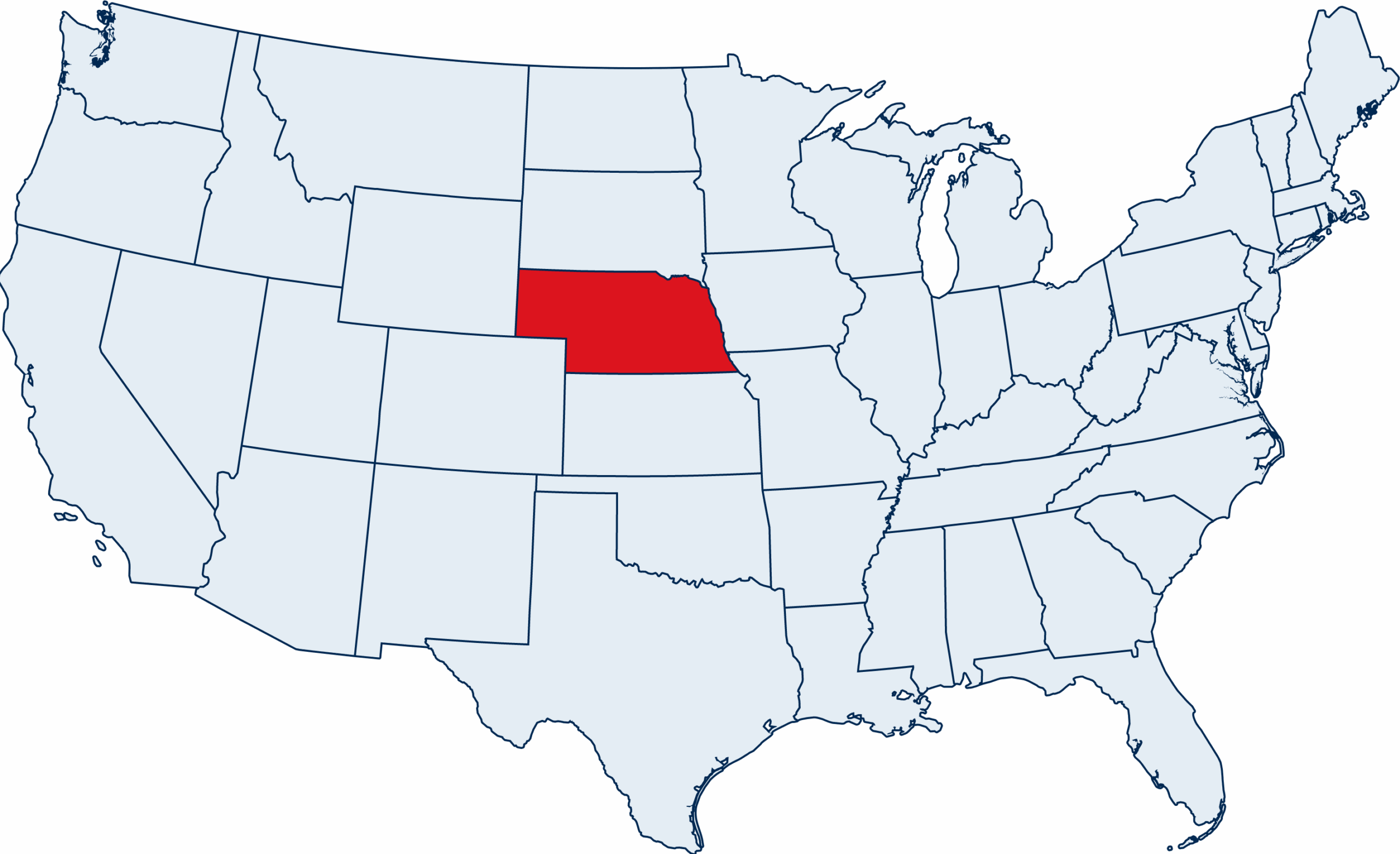 US map with Nebraska highlighted