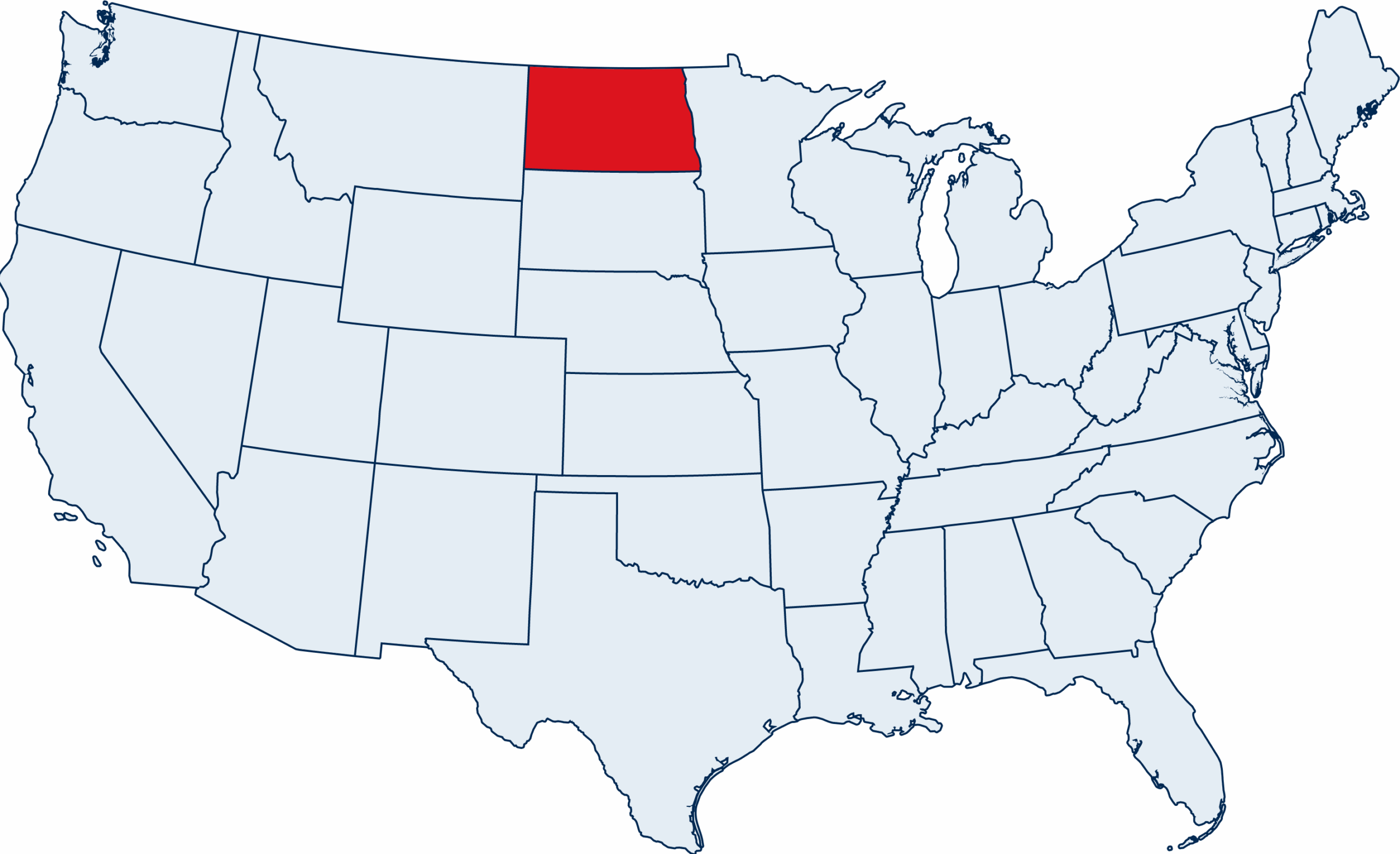 US map with North Dakota highlighted