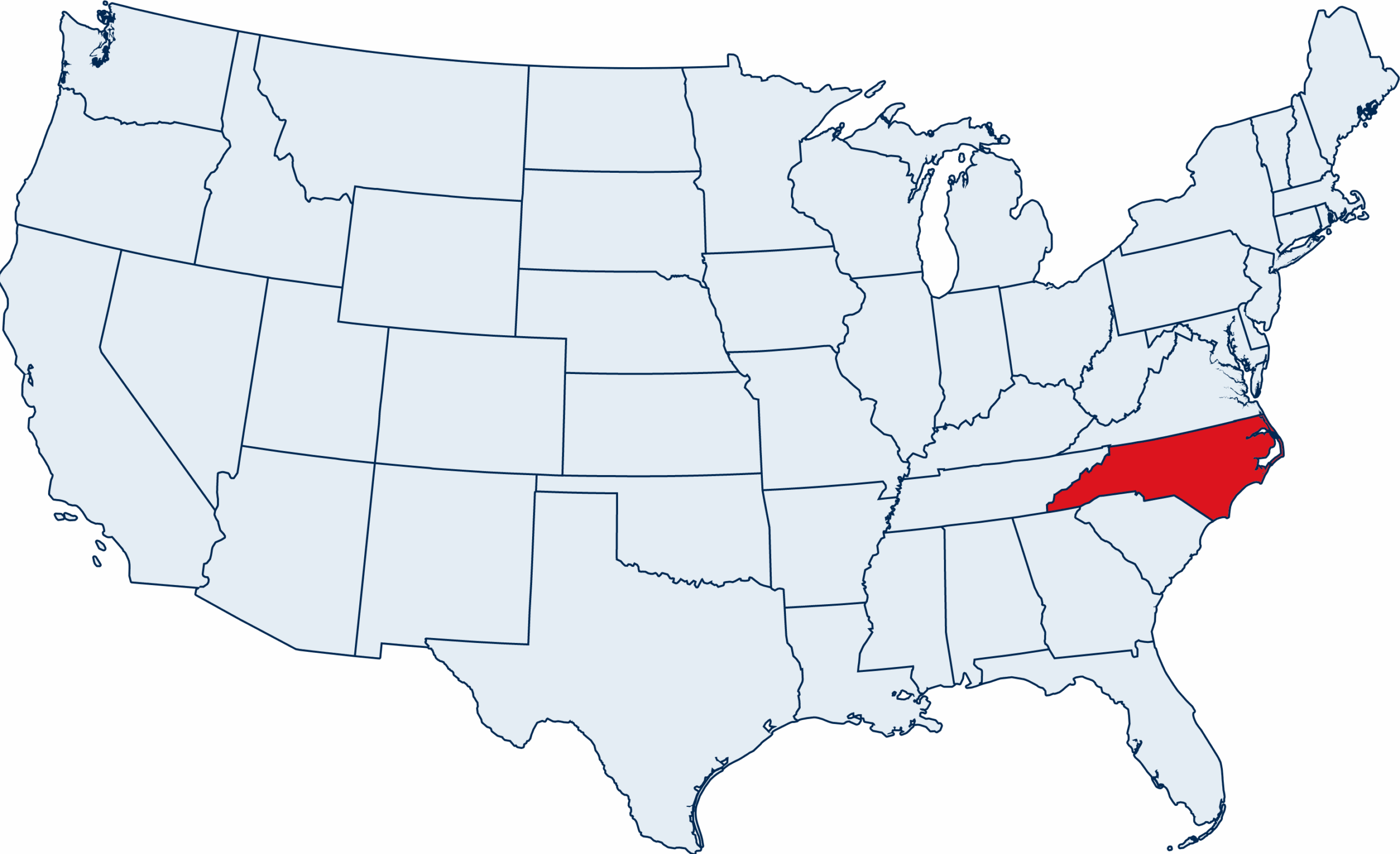 US map with North Carolina highlighted