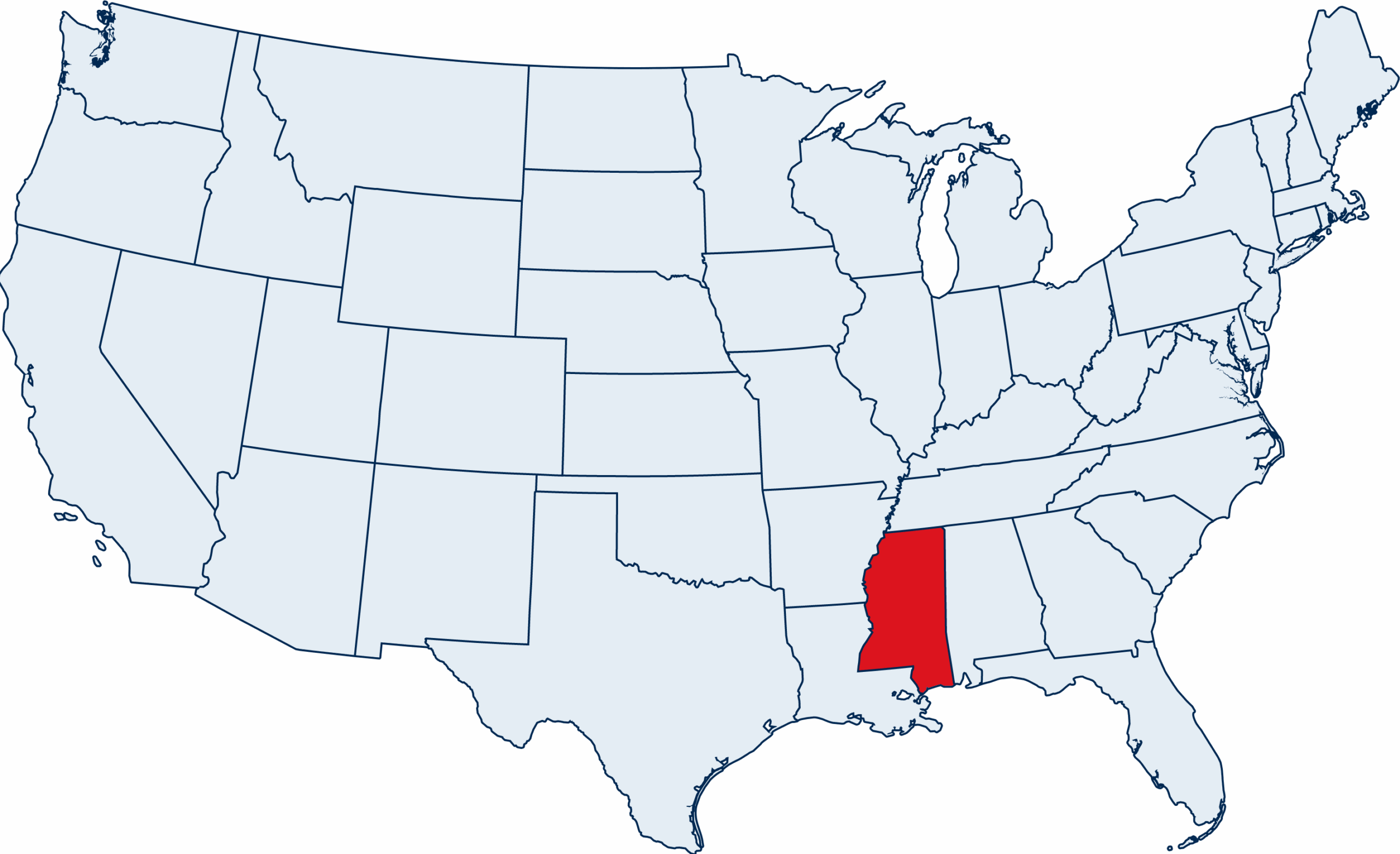 US map with Mississippi highlighted