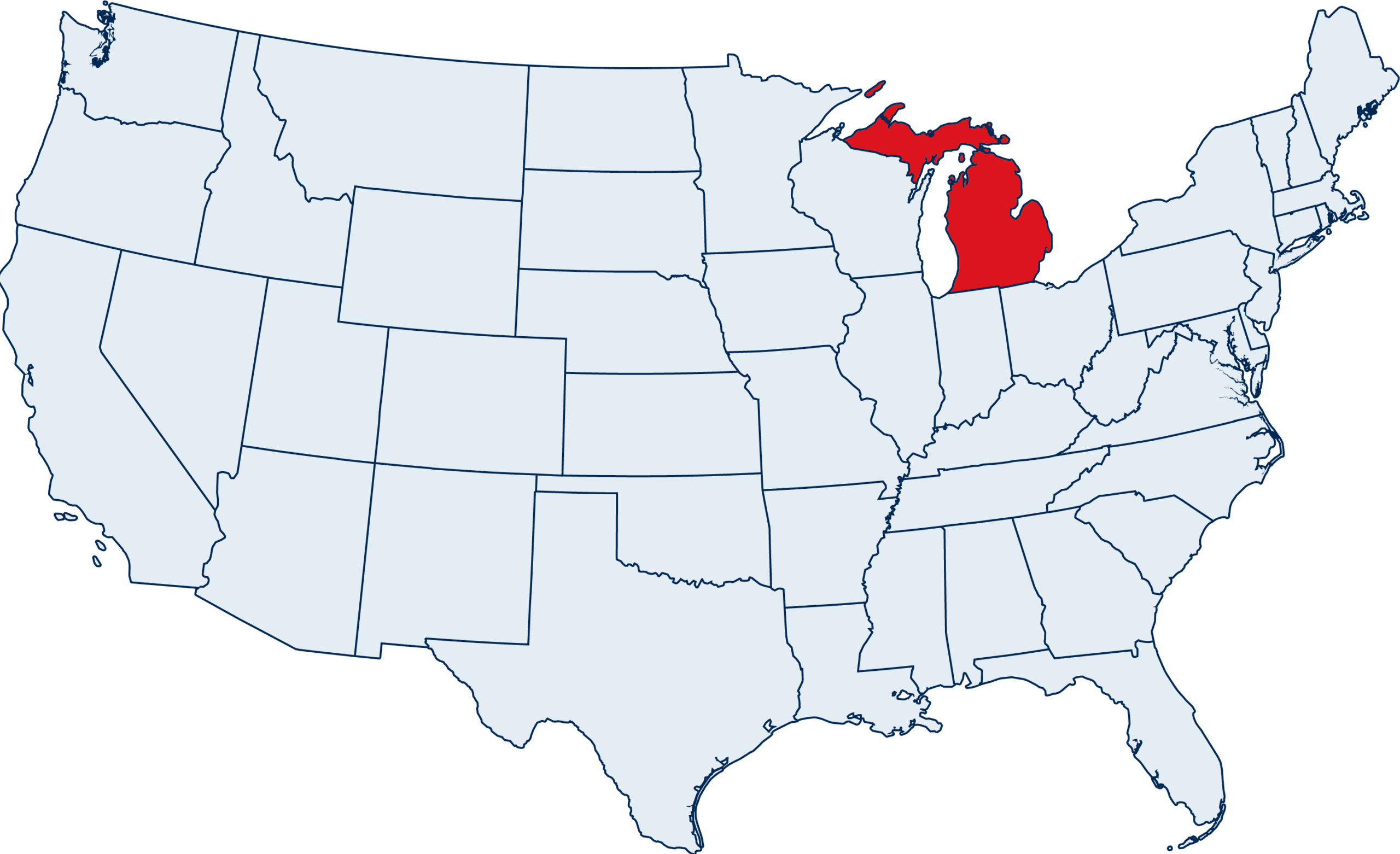 US map with Michigan highlighted