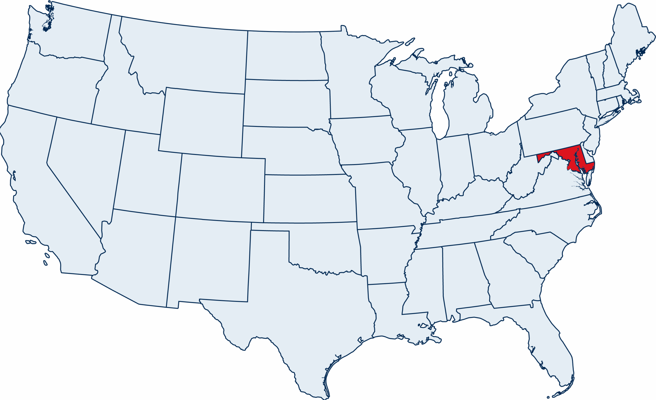 US map with Maryland highlighted
