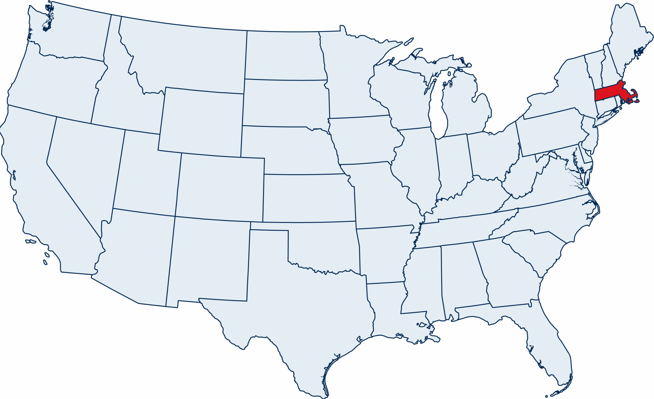 US map with Massachusetts highlighted
