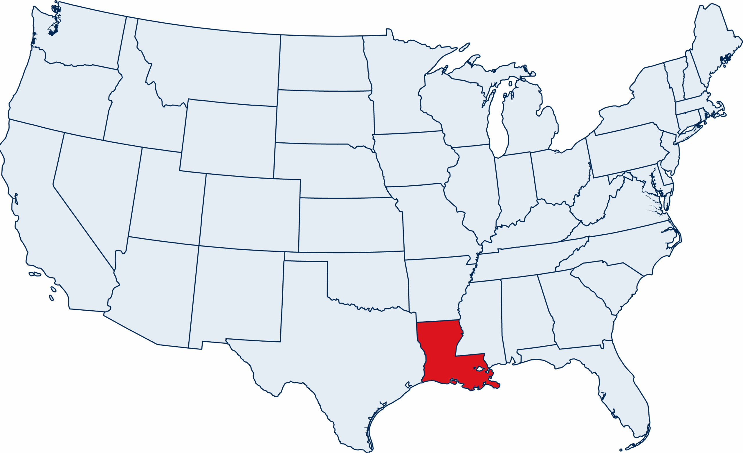 US map with Louisiana highlighted