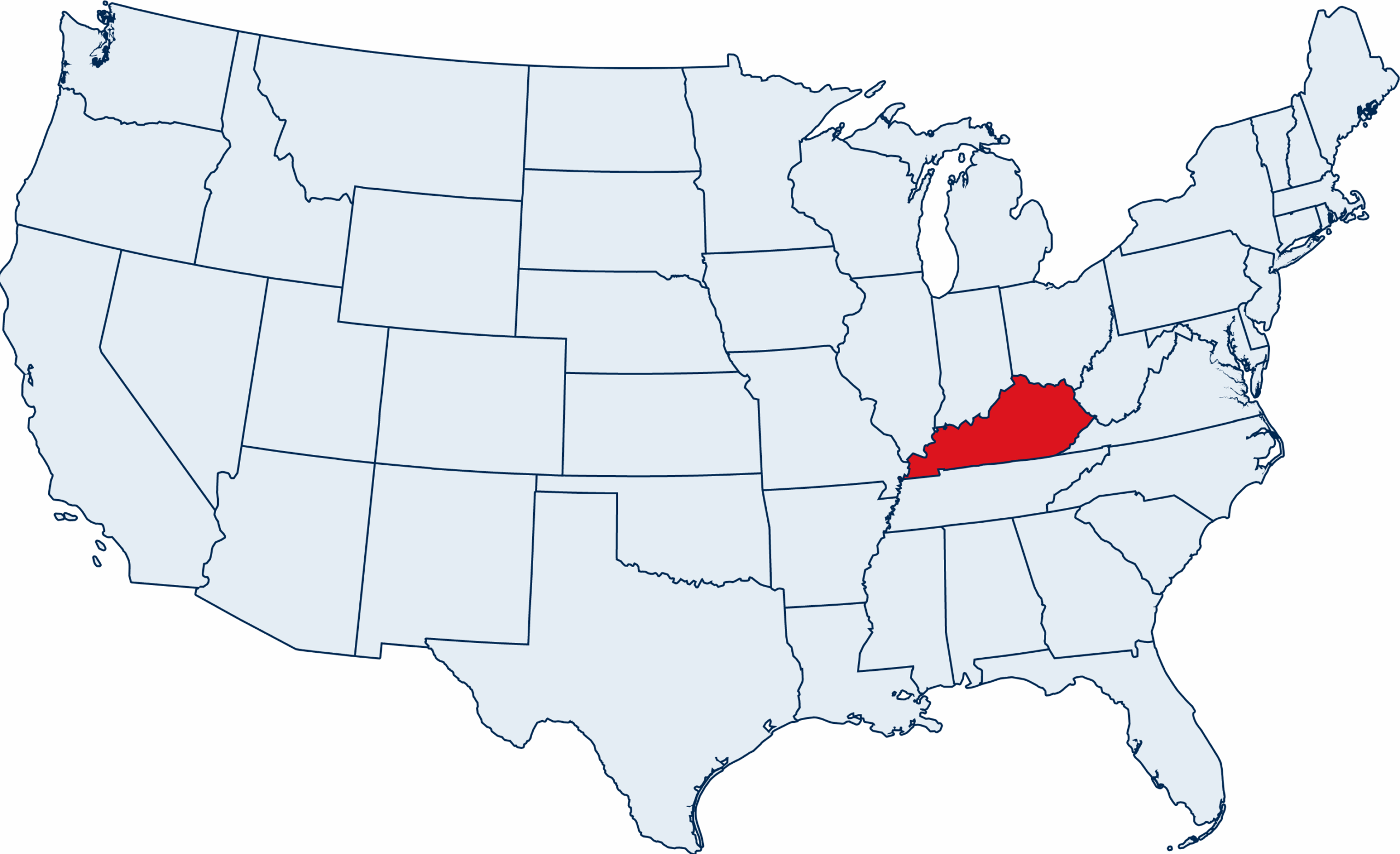 US map with Kentucky highlighted