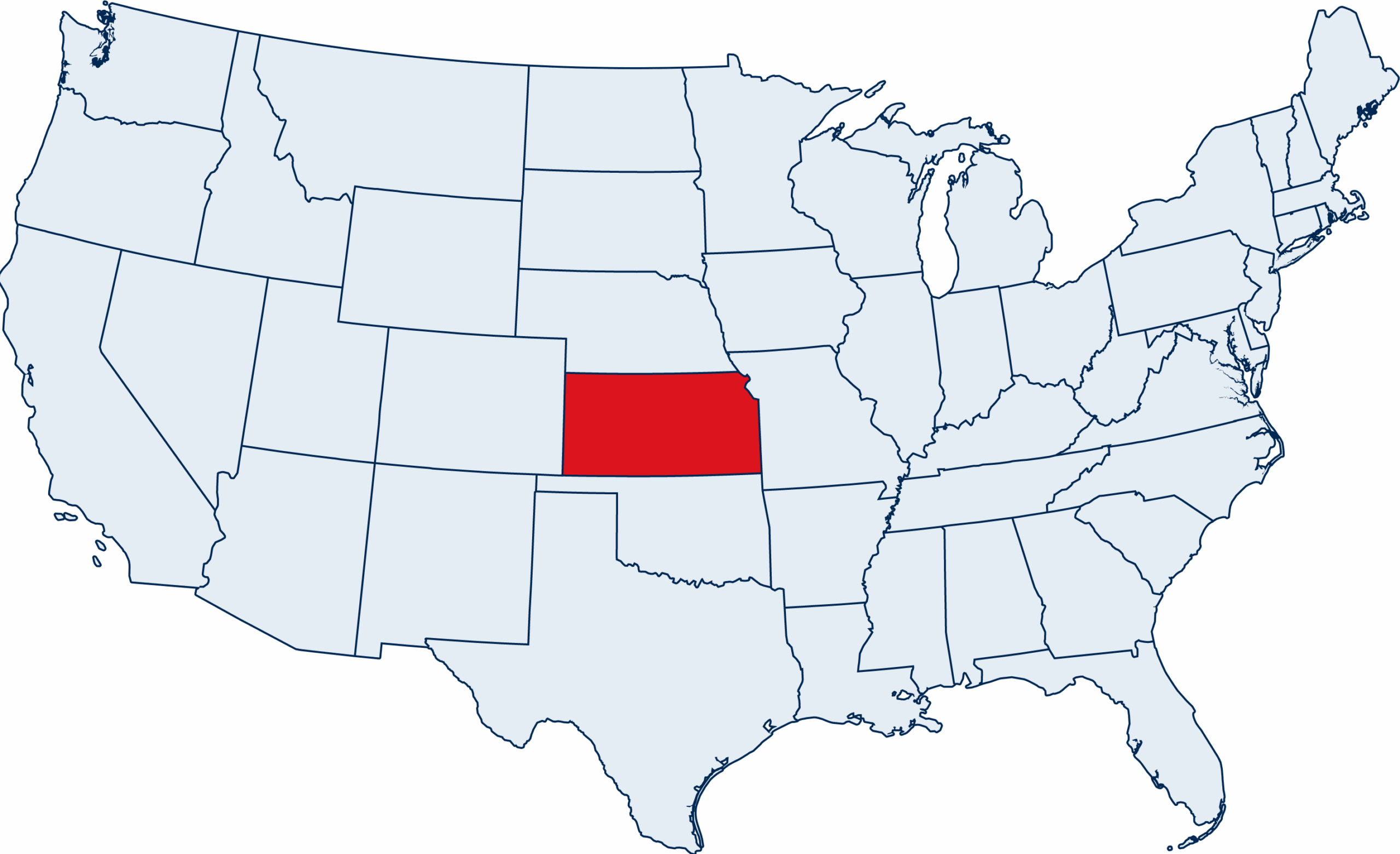 US map with Kansas highlighted
