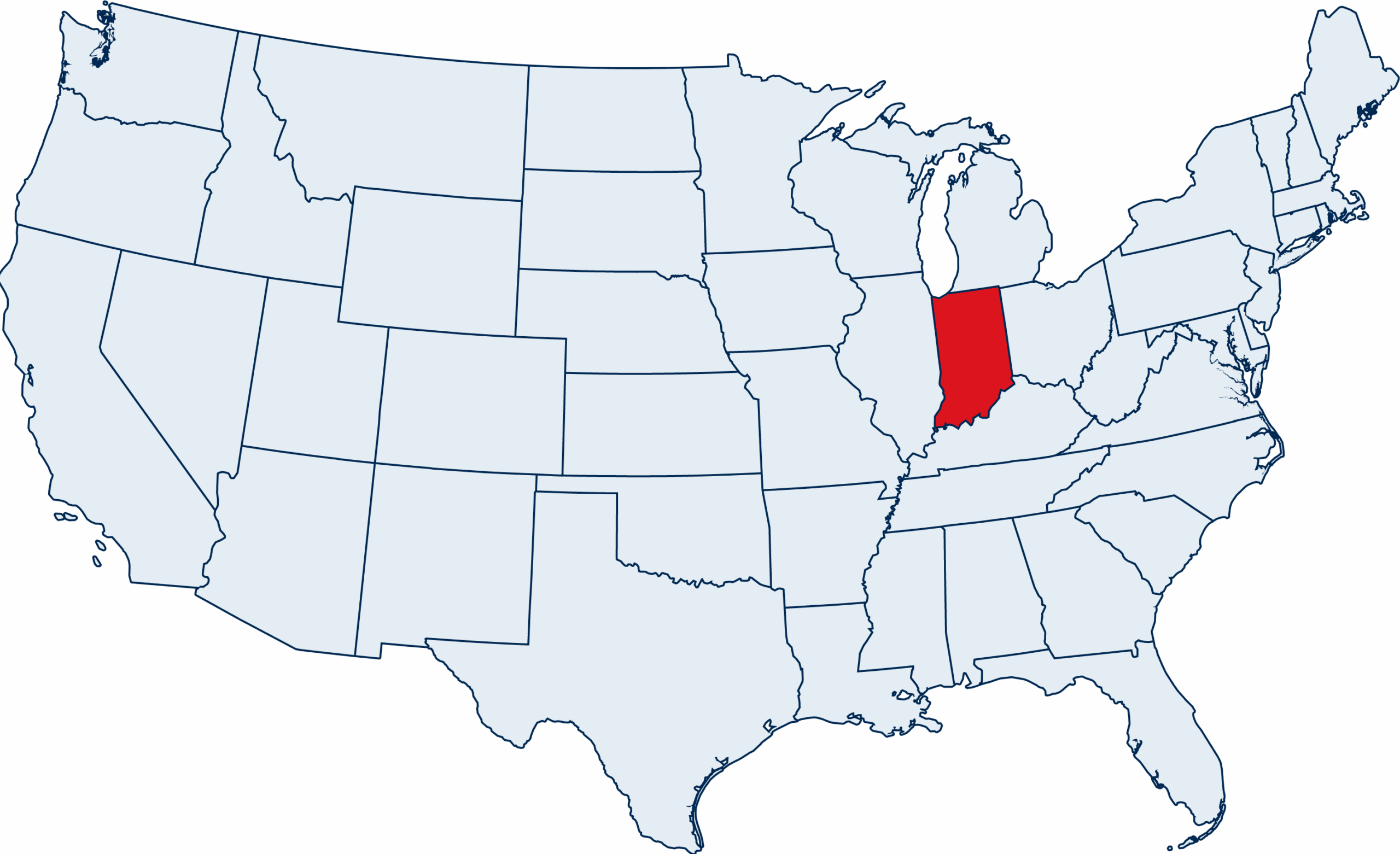 US map with Indiana highlighted