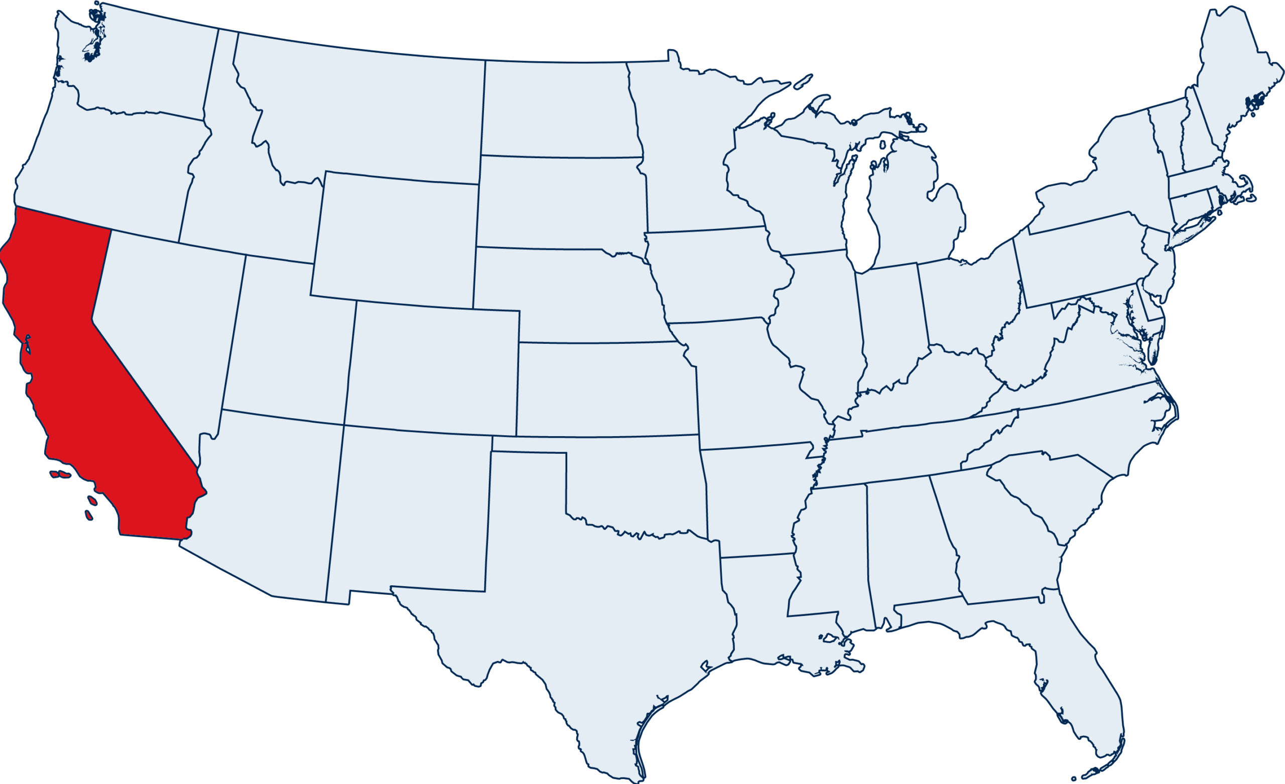 US map with California highlighted