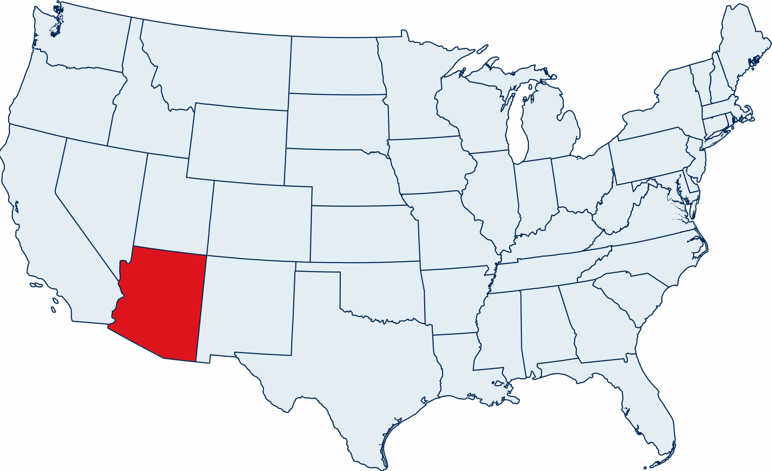 US map with Arizona highlighted