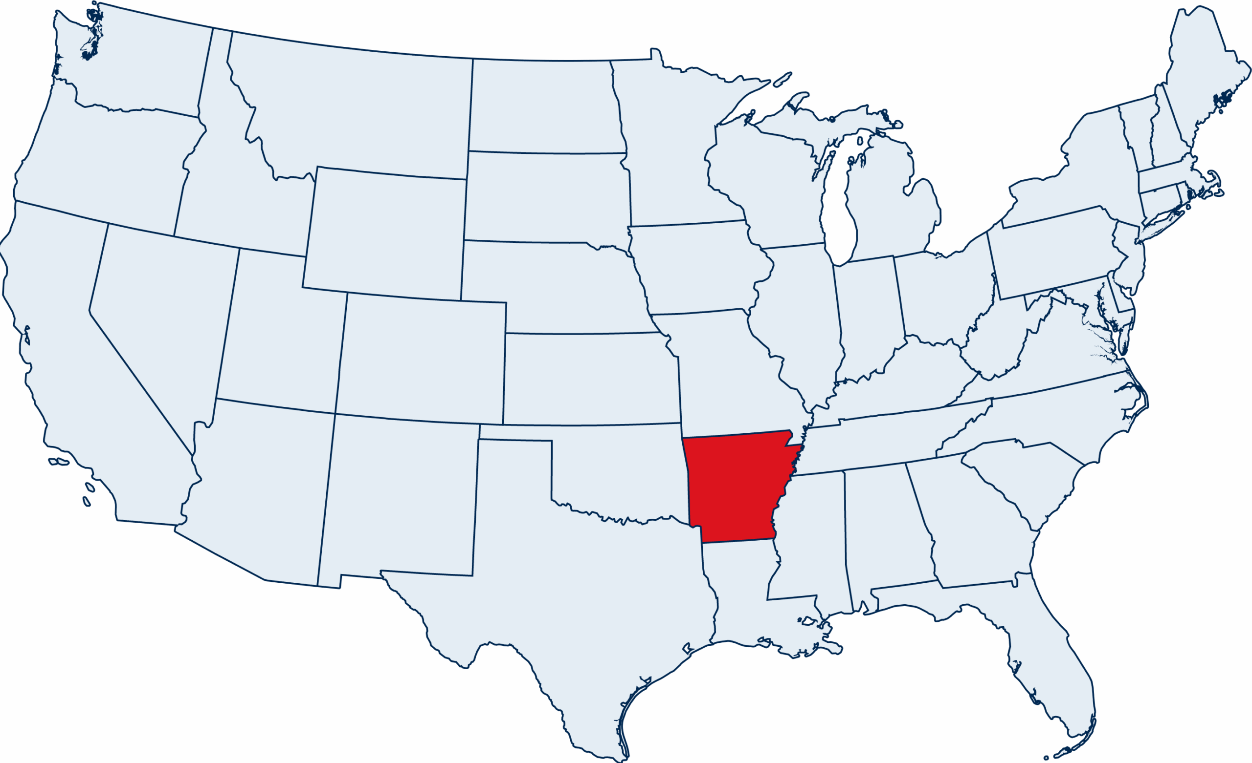 US map with Arkansas highlighted