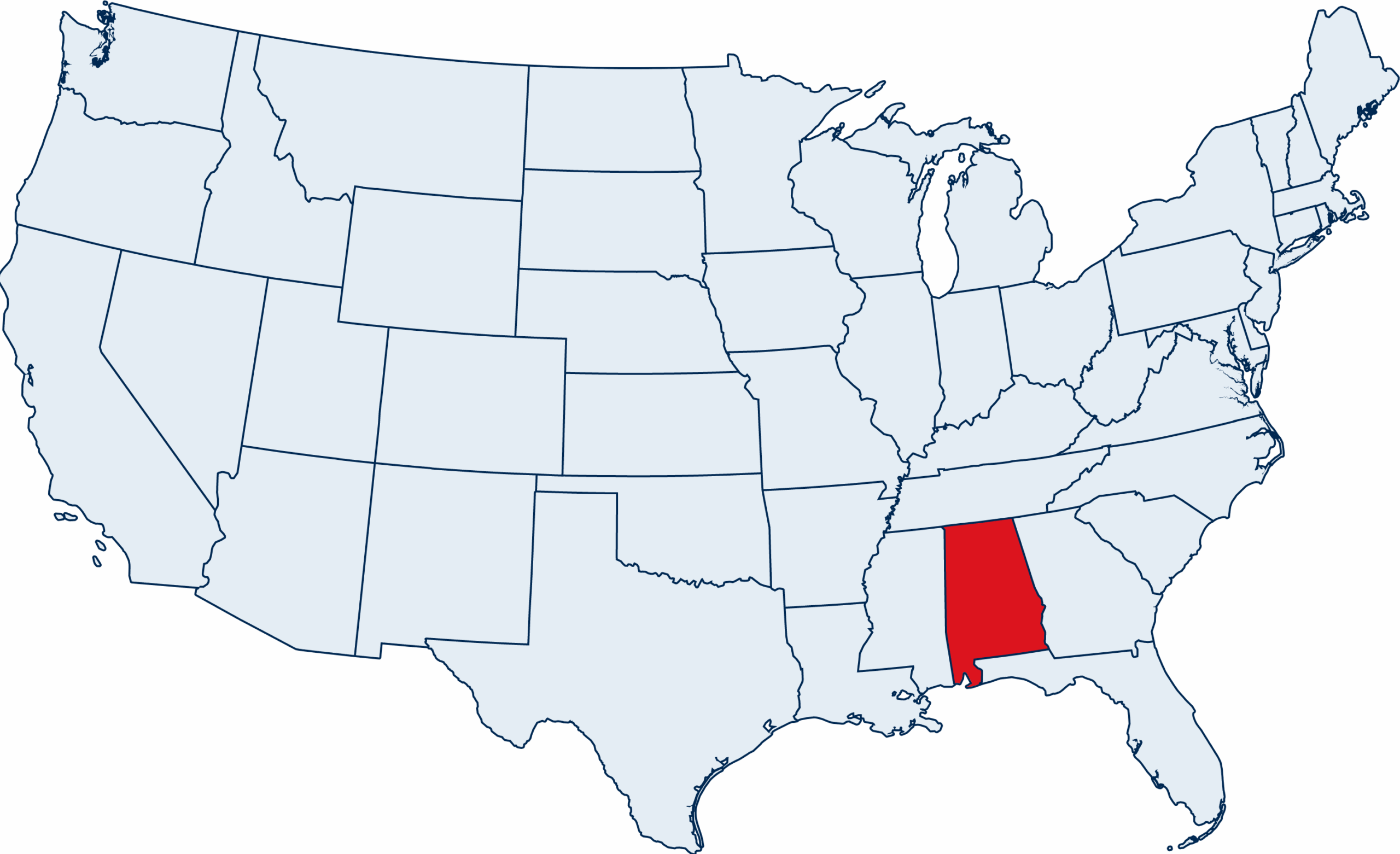 US map with Alabama highlighted