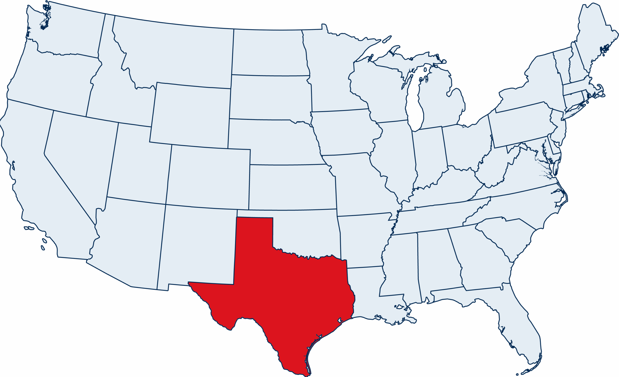 US map with Texas highlighted