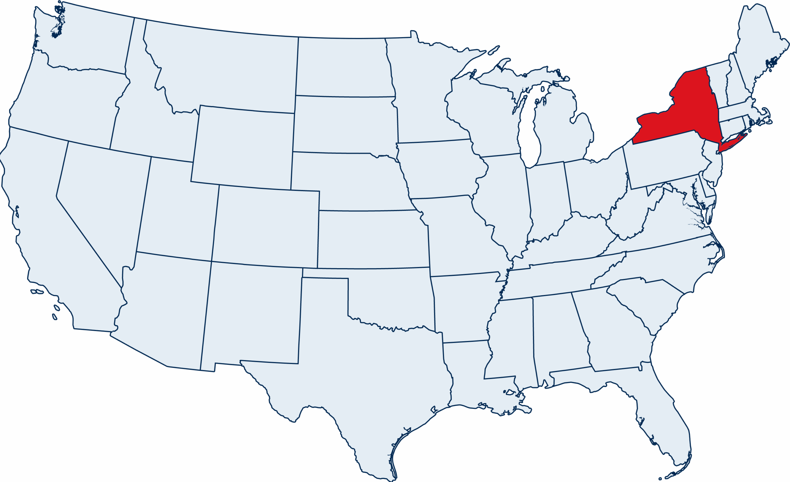 US map with New York highlighted