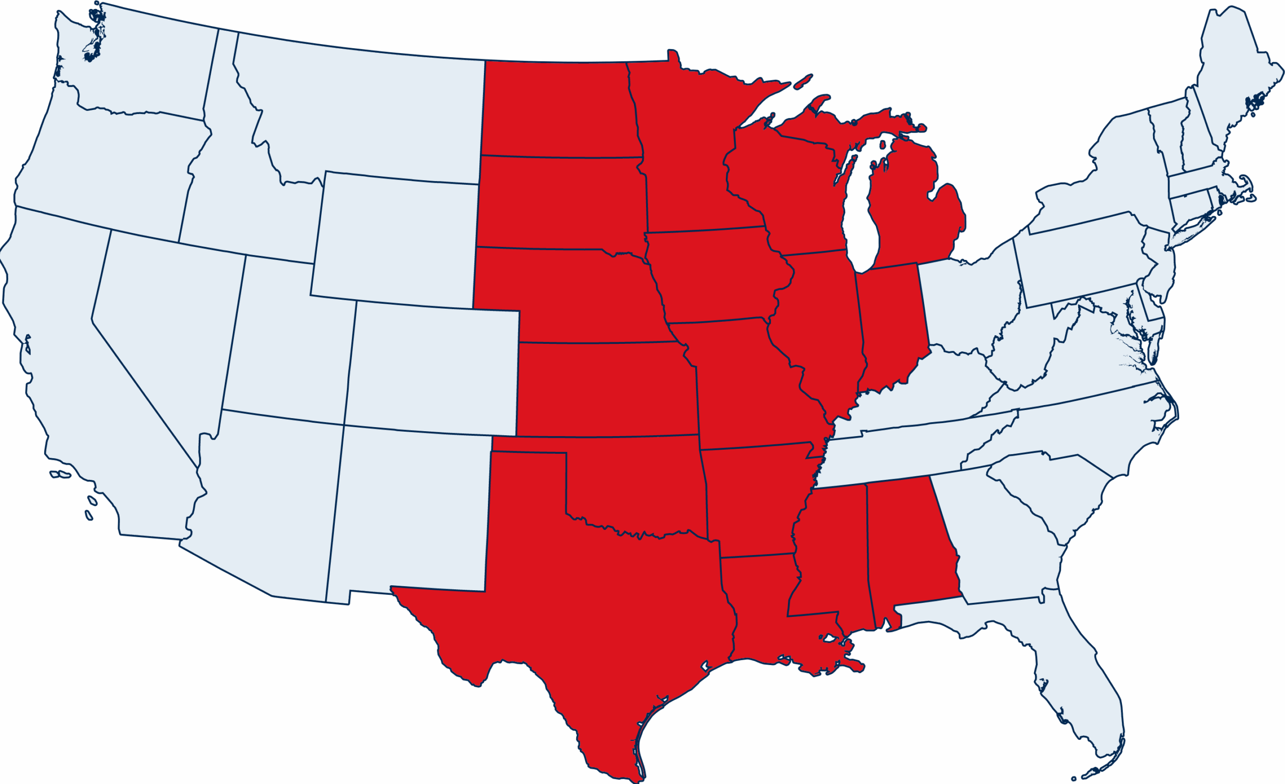 Service Map of USA - central region